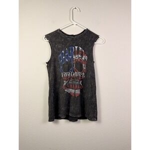 Harley-Davidson Black Tank Top Red White Blue Skull July 4th Sz XS USA